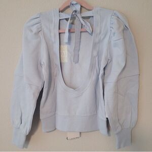 Ganni Isoli Open Back Puff Shoulder Cotton Sweatshirt Women's Small Cottagecore